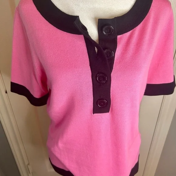 💗Lauren Ralph Lauren Vintage Hot Pink and Black Short Sleeved Sweater Size M💖 - Picture 4 of 8